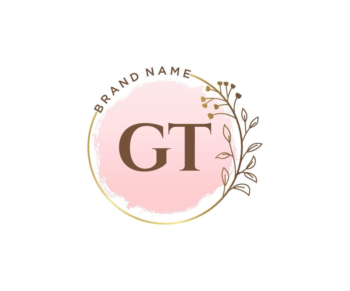 logotipo feminino gt inicial. utilizável para logotipos de natureza, salão, spa, cosméticos e beleza. elemento de modelo de design de logotipo de vetor plana.