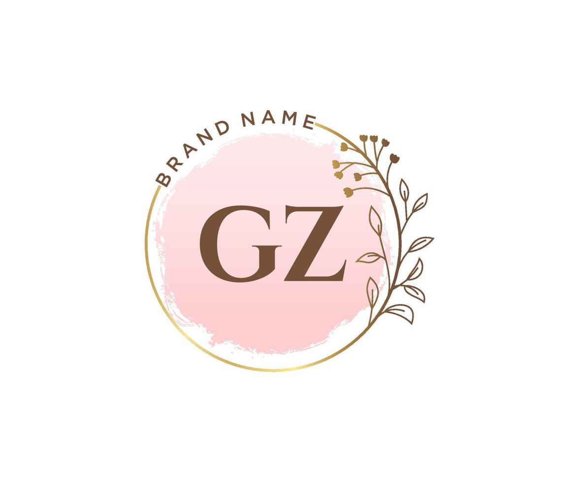 logotipo feminino gz inicial. utilizável para logotipos de natureza, salão, spa, cosméticos e beleza. elemento de modelo de design de logotipo de vetor plana.