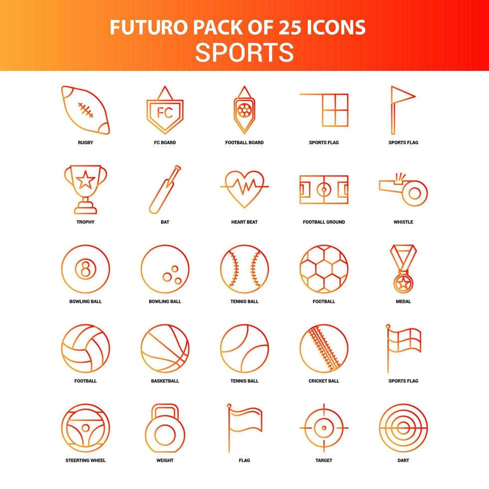 laranja futuro 25 conjunto de ícones esportivos vetor