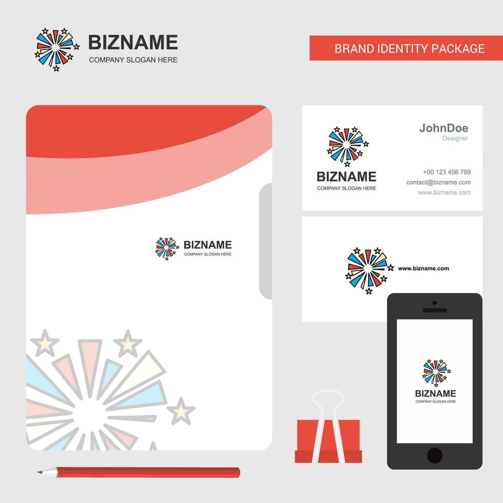 capa de arquivo de logotipo de negócios de fogos de artifício cartão de visita e ilustração em vetor de design de aplicativo móvel
