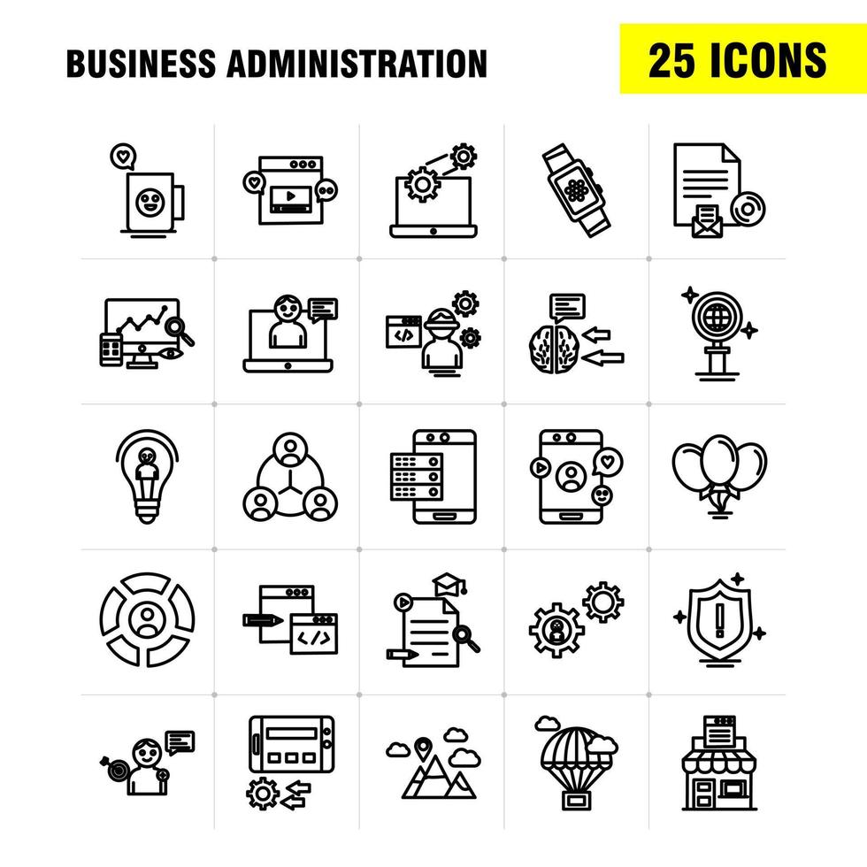 ícones de linha de administração de negócios definidos para infográficos kit uxui móvel e design de impressão incluem monitor de tela de computador pesquisa avatar engrenagem motor de site eps 10 vector