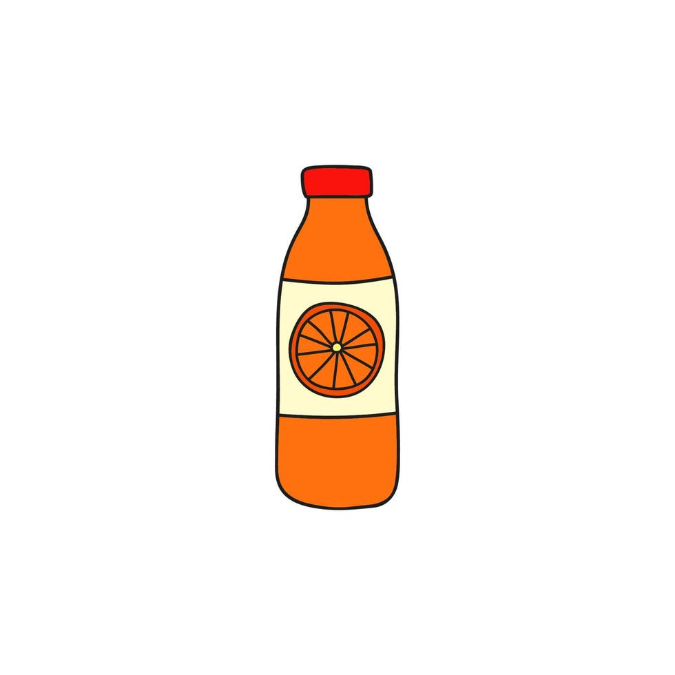 doodle suco de laranja colorido na garrafa. vetor