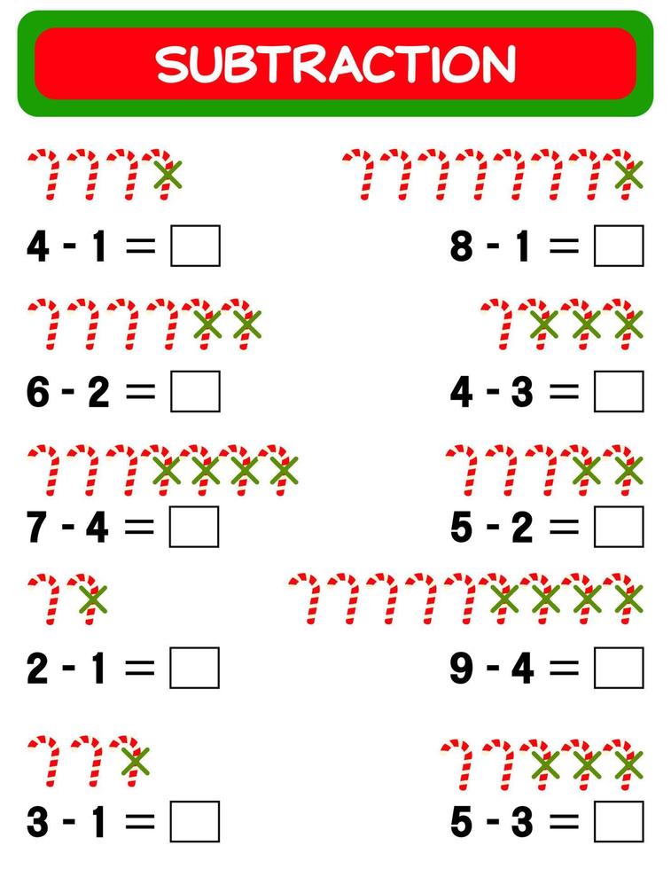 subtração. planilha de matemática para crianças. desenvolvendo habilidades de numeração. resolver exemplos e escrever. matemática. vector illustration.educational matemática jogo de crianças. subtração para crianças