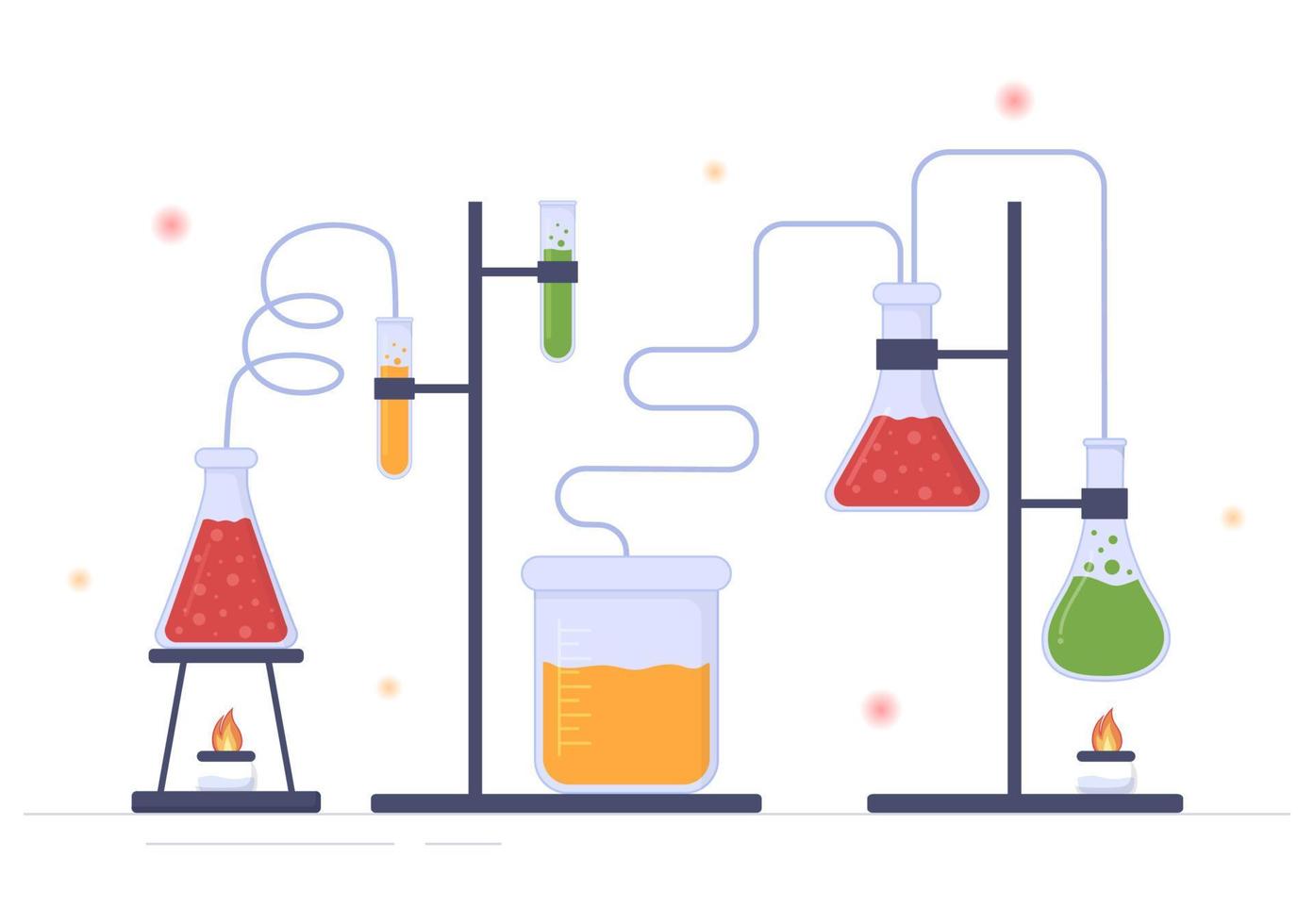 laboratorium com a realização de pesquisas científicas, experimentação e medição em um laboratório na ilustração de modelos desenhados à mão de desenhos animados planos vetor