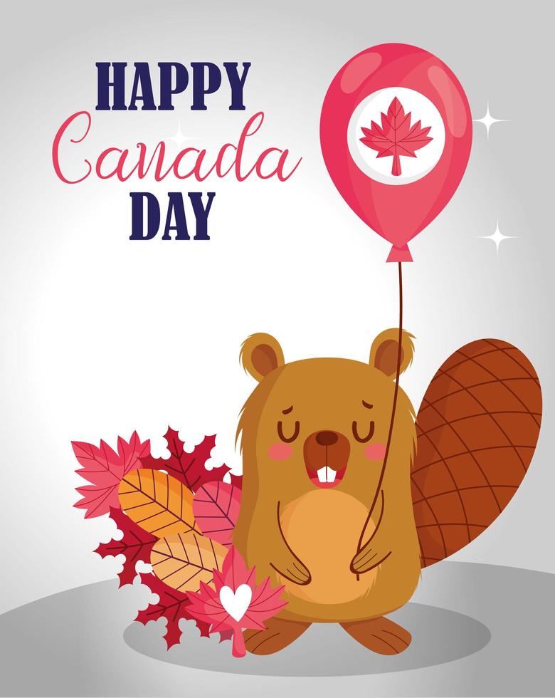 cartão de comemoração do feliz dia do Canadá com castor vetor