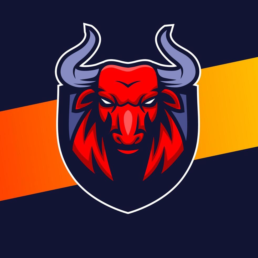 design de mascote de logotipo de cabeça de touro com chifre grande para esporte ou design de jogo vetor