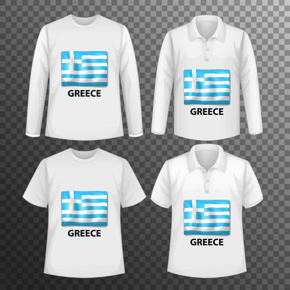 conjunto de diferentes camisas masculinas com tela da bandeira da Grécia em camisas isoladas vetor