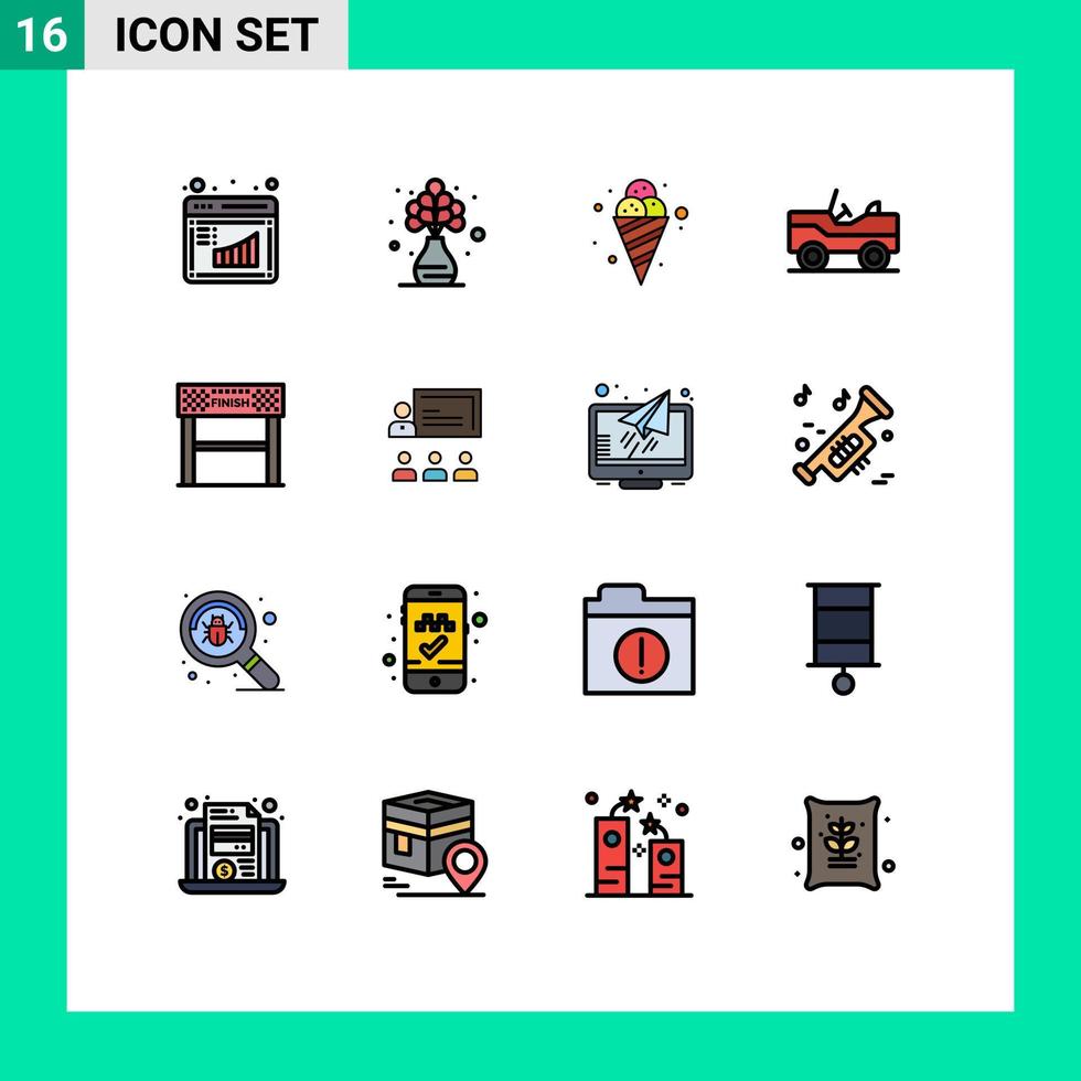 pacote de interface do usuário de 16 linhas básicas preenchidas com cores planas de creme de acabamento esportivo van elementos de design de vetores criativos militares editáveis