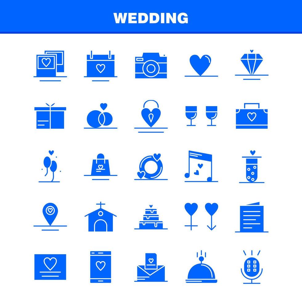 conjunto de ícones de glifo sólido de casamento para infográficos kit uxui móvel e design de impressão incluem bolsa bolsa de mão amor celular celular amor microfone conjunto de ícones vetor