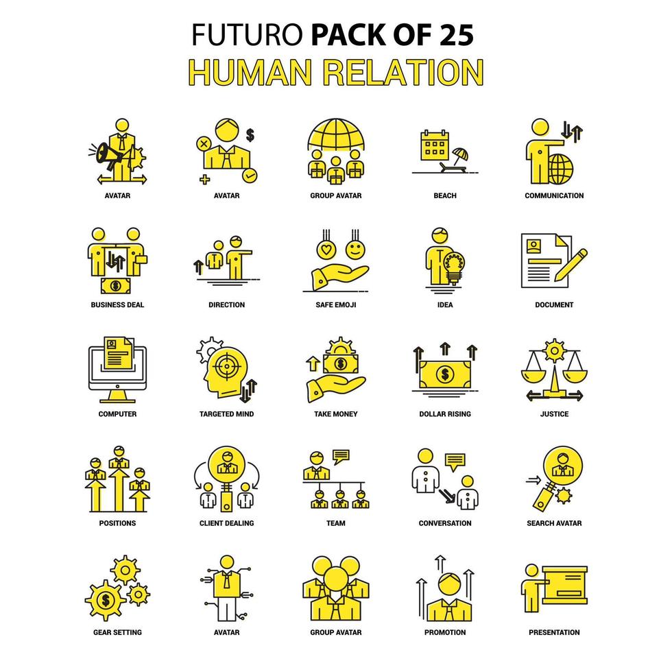 conjunto de ícones de relação humana futuro amarelo pacote de ícones de design mais recente vetor