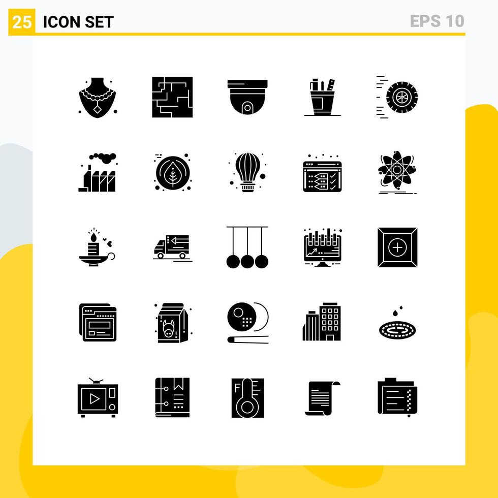 pacote de interface do usuário de 25 glifos sólidos básicos de suprimentos de segurança de suprimentos de movimento elementos de design de vetores editáveis de escritório