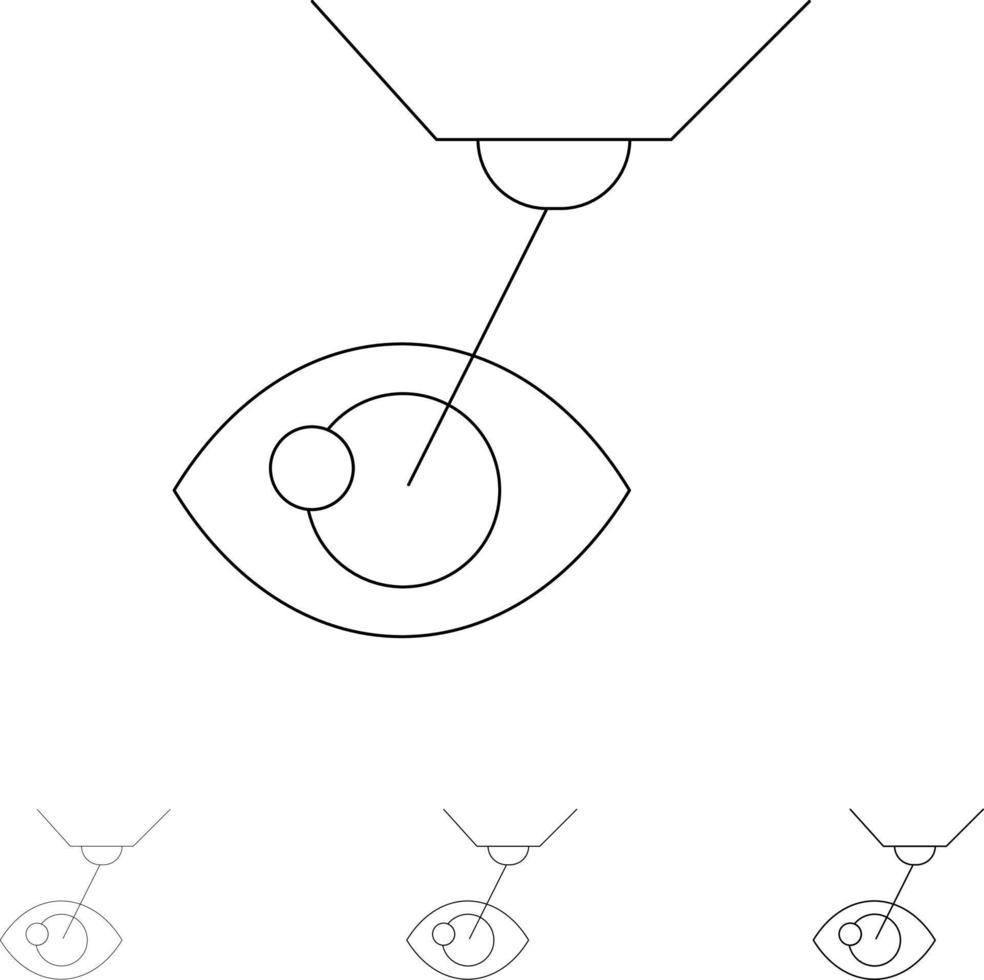 cirurgia ocular tratamento ocular cirurgia a laser lasik conjunto de ícones de linha preta fina e ousada vetor