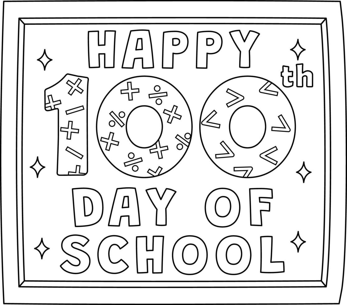 feliz 100º dia de escola isolada página para colorir vetor
