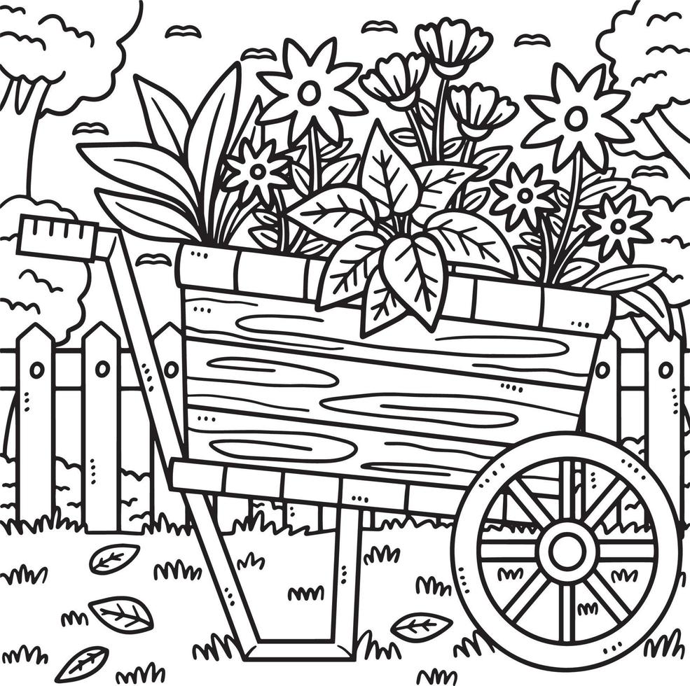 desenho de plantas do dia da terra em carrinho de mão para colorir vetor