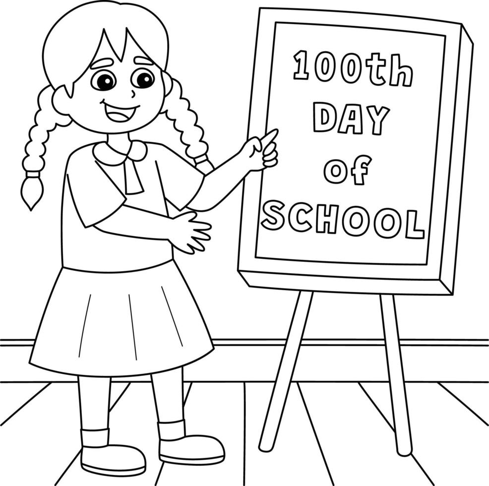 100º dia de desenhos para colorir de alunas do 100º dia da escola vetor