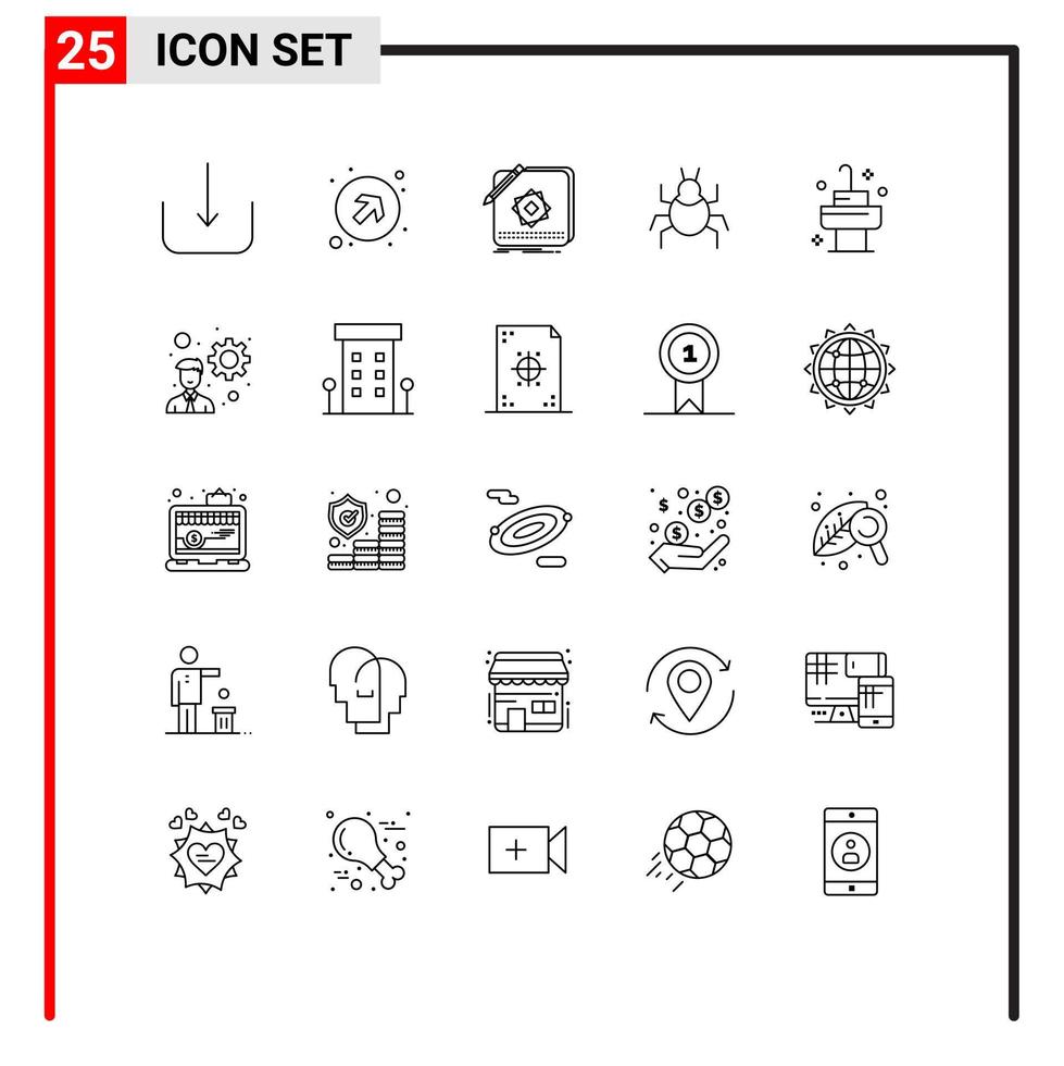 conjunto de 25 sinais de símbolos de ícones de interface do usuário modernos para elementos de design de vetor editável de vírus de aplicativo indiano de banho