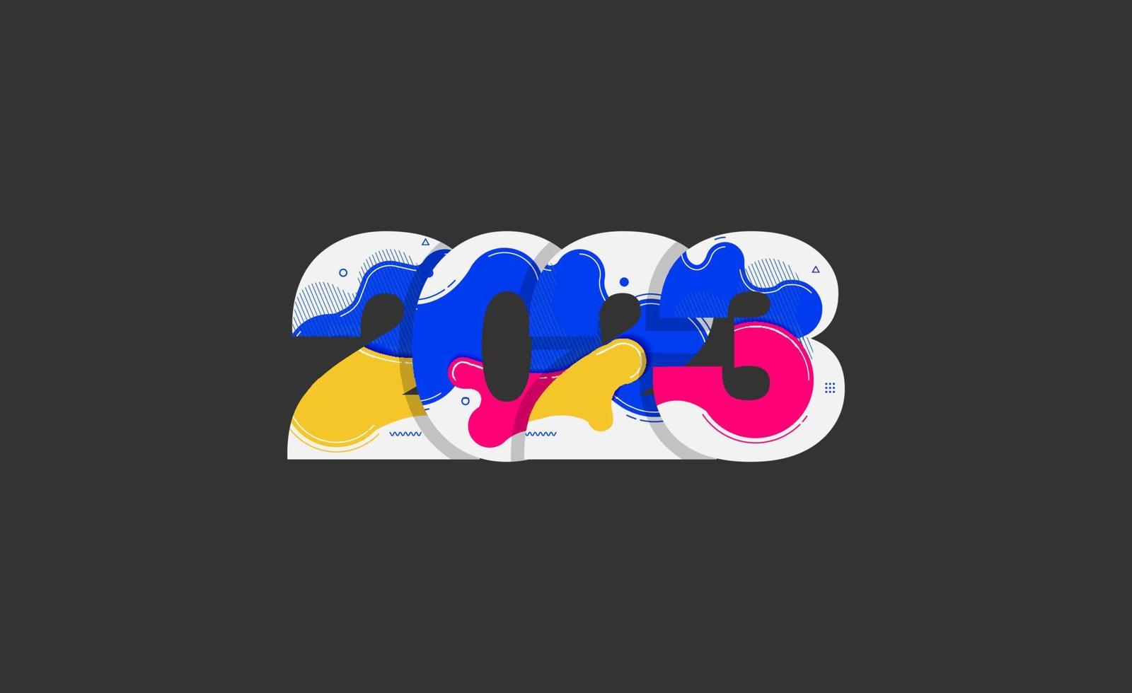 logotipo 2023 feliz ano novo com formas líquidas abstratas design de elementos gráficos modernos, modelo de ilustração vetorial vetor