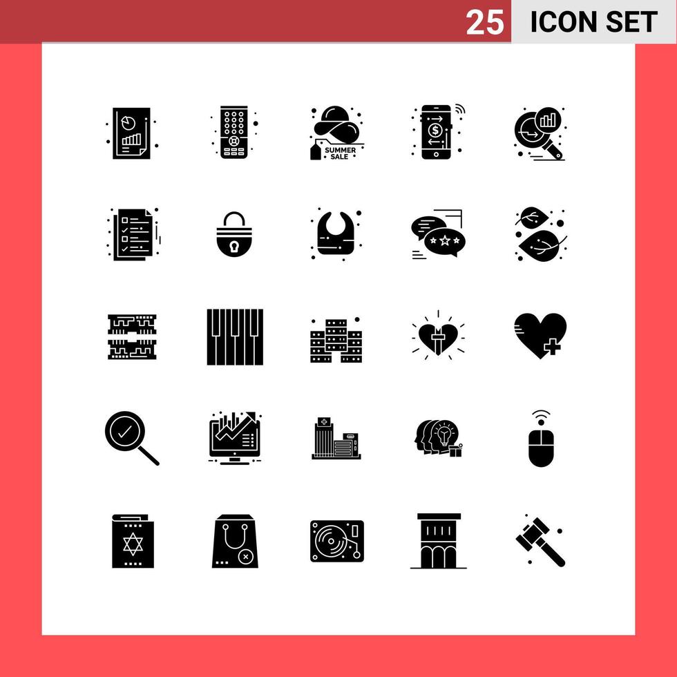 25 ícones criativos sinais modernos e símbolos de dados de ampliação de gráfico analisando elementos de design de vetor editável de seta de pagamento de desconto