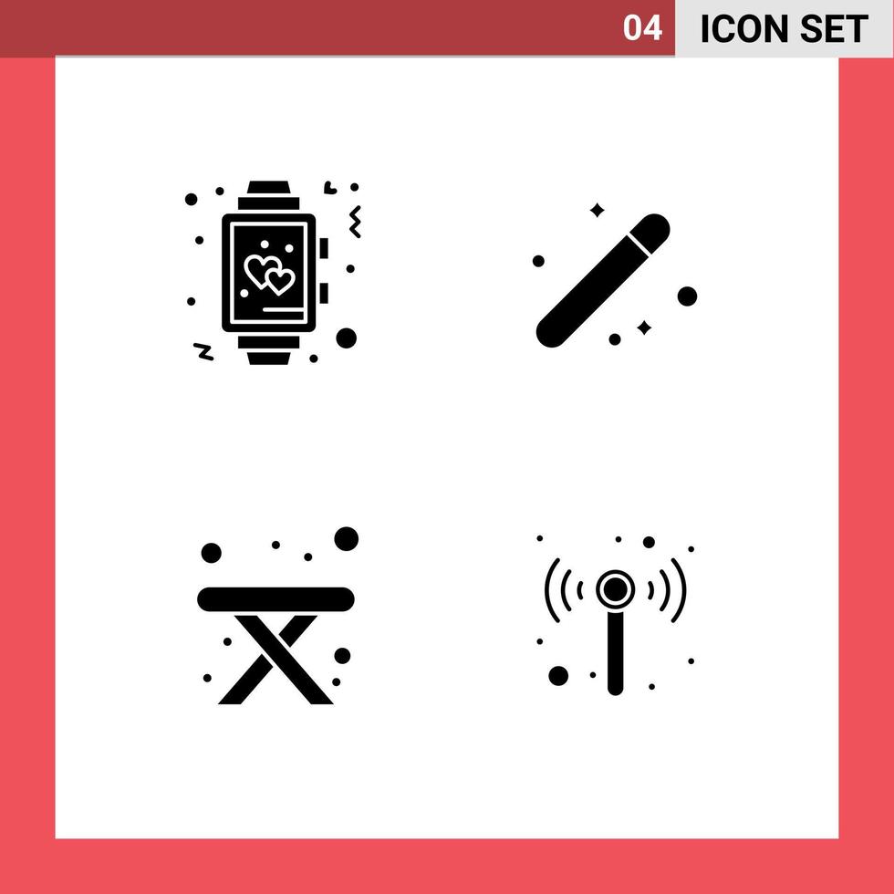 conjunto de 4 sinais de símbolos de ícones de interface do usuário modernos para tabela de design de relógio gráfico de relógio elementos de design de vetores editáveis