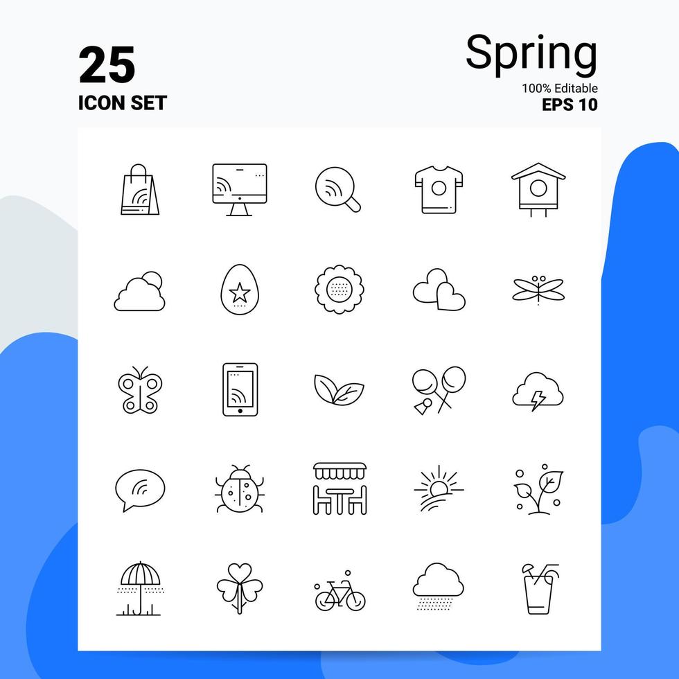 Conjunto de 25 ícones de primavera 100 eps editáveis 10 arquivos de conceito de logotipo de negócios ideias de design de ícone de linha vetor