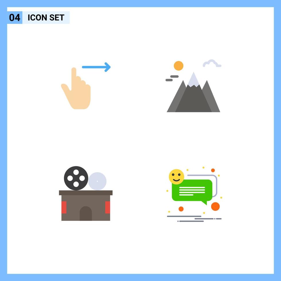 pacote de 4 sinais e símbolos de ícones planos modernos para mídia de impressão na web, como elementos de design de vetores editáveis de slide de entretenimento de dedo