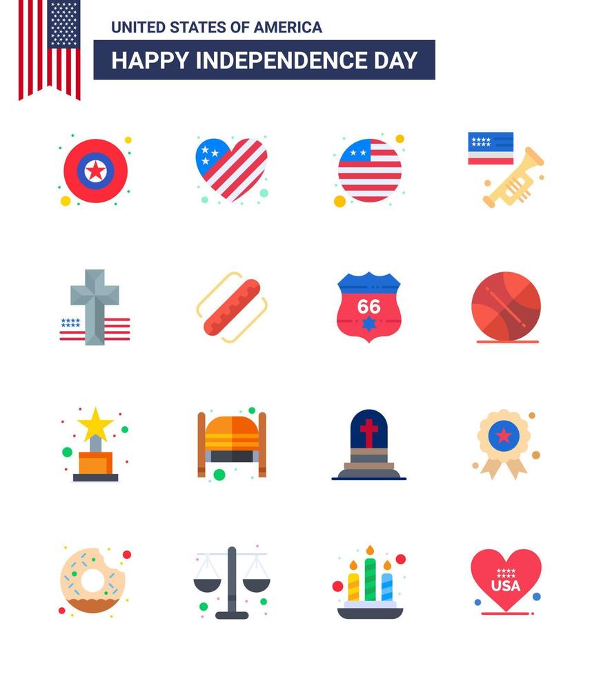 feliz dia da independência eua pacote de 16 apartamentos criativos da américa bandeira cruzada laudo americano editável dia dos eua elementos de design vetorial vetor