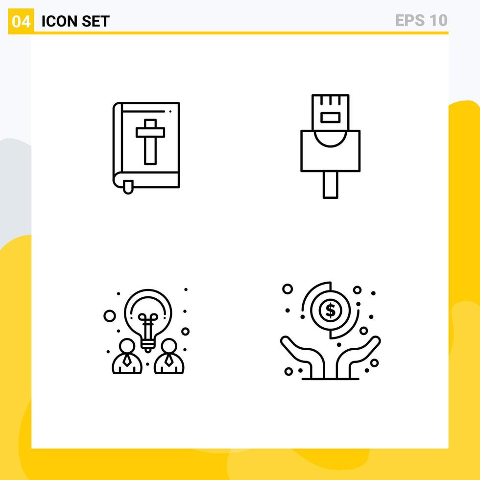 pacote de ícones vetoriais de estoque de 4 sinais e símbolos de linha para religião de parceria bíblica mãos criativas elementos de design vetorial editáveis vetor