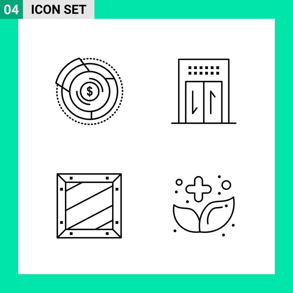 pacote de 4 ícones de estilo de linha definir símbolos de contorno para imprimir sinais criativos isolados no fundo branco conjunto de 4 ícones de fundo de vetor de ícone preto criativo