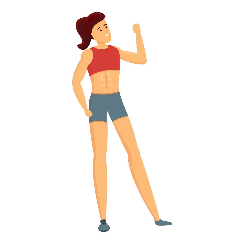 ícone de mulher de treinamento de fisiculturista, estilo cartoon vetor