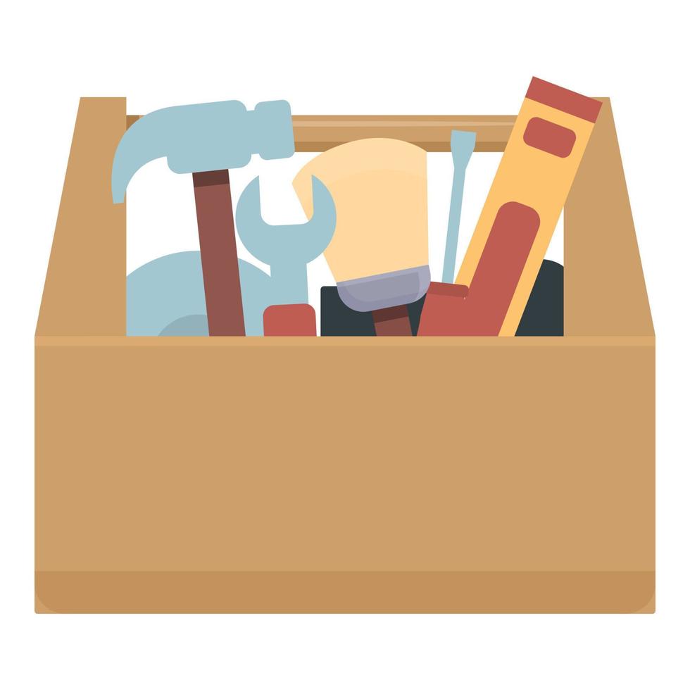 vetor de desenhos animados de ícone de caixa de ferramentas de madeira. Caixa de ferramentas