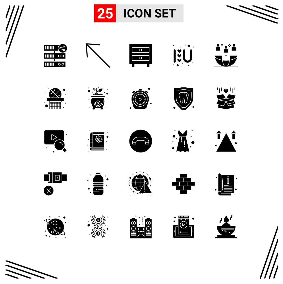 grupo de 25 sinais e símbolos de glifos sólidos para gabinete de sinal de amor global logotipo de amor elementos de design de vetores editáveis