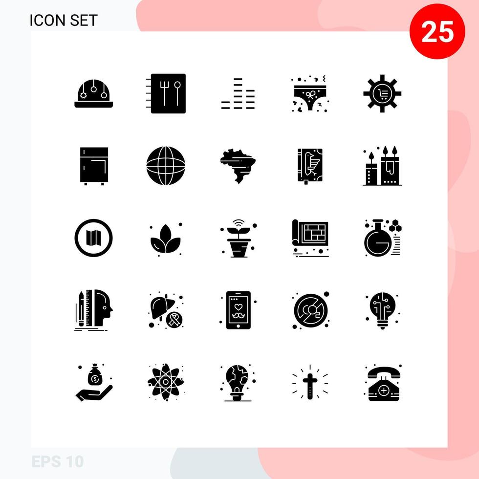grupo de 25 sinais e símbolos de glifos sólidos para definir elementos de design de vetores editáveis de carrinho de compras
