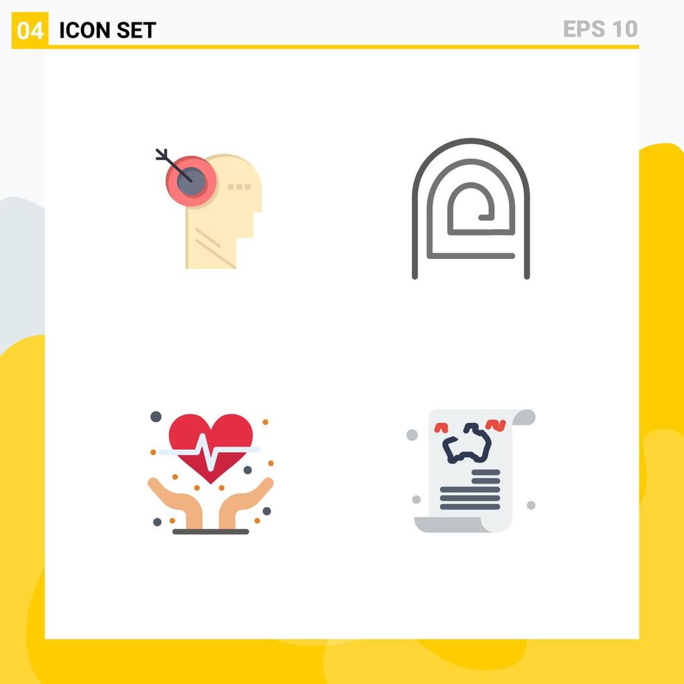 4 conceito de ícone plano para sites móveis e aplicativos seta cardiograma alvo senha saúde do coração elementos de design de vetores editáveis