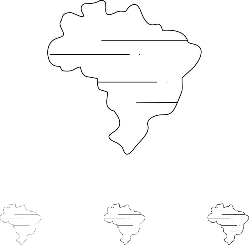 mapa do brasil país negrito e fino conjunto de ícones de linha preta vetor