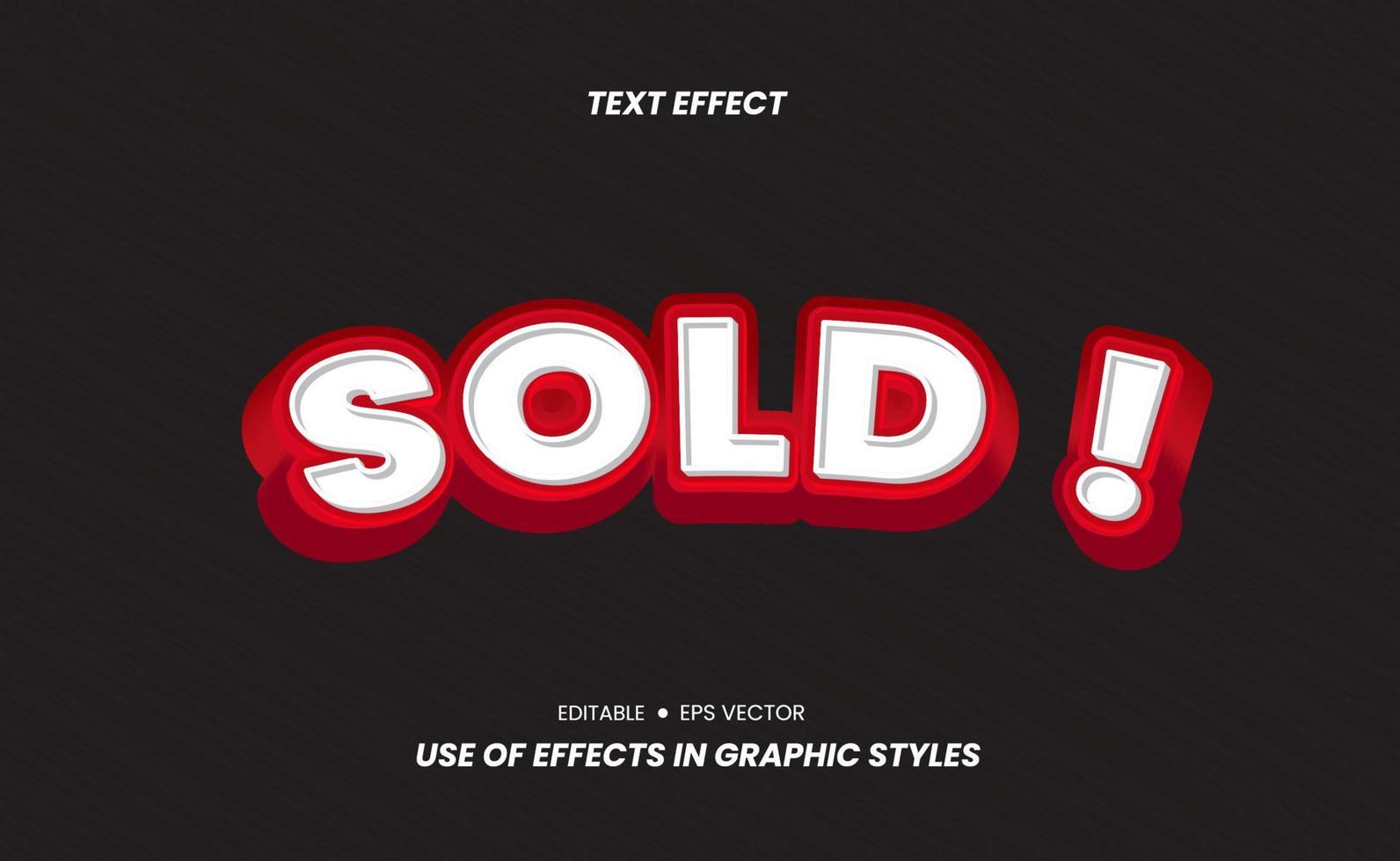 efeito de texto vendido - design 3d colorido e pode ser usado como um adesivo de promoção de negócios. vetor