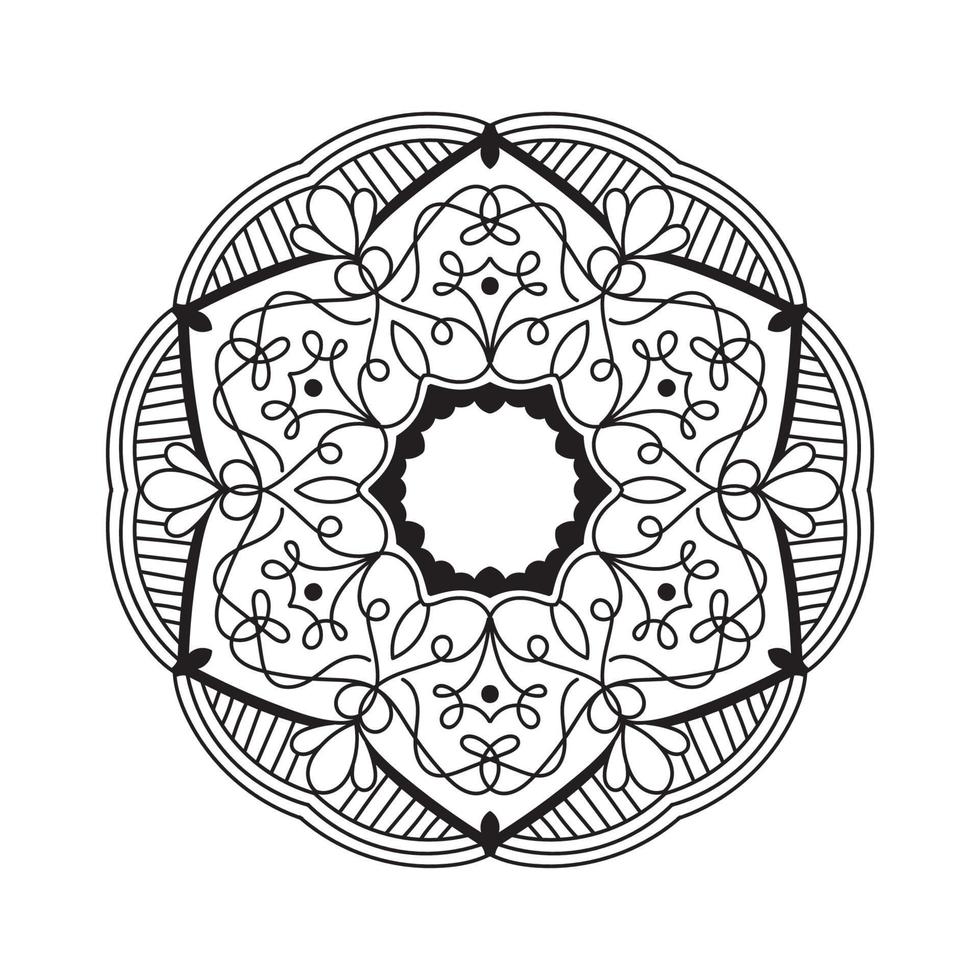 design de conceito de fundo de livro de colorir mandala preto e branco vetor