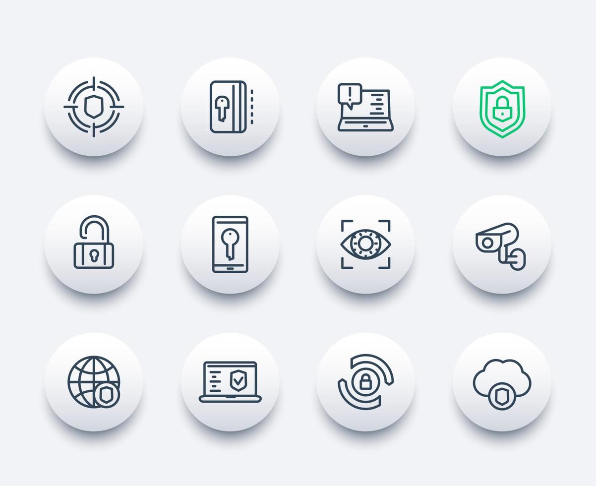 segurança e proteção, navegação segura, ícones de linha de segurança cibernética vetor
