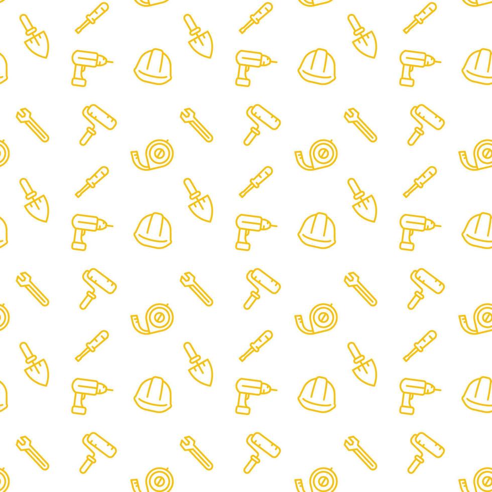 padrão perfeito com ícones de ferramentas de construção, amarelo sobre branco vetor