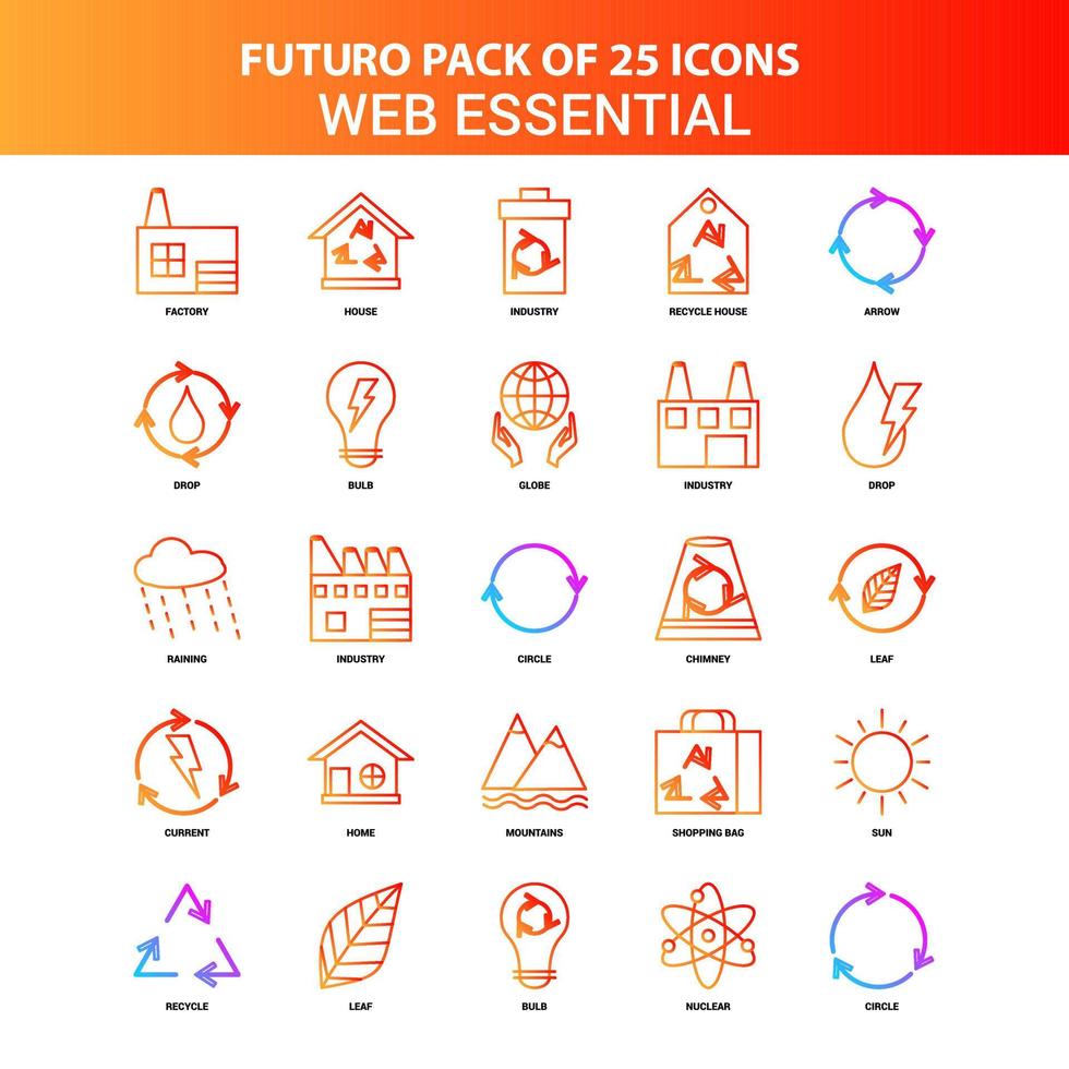 laranja futuro 25 conjunto de ícones essenciais da web vetor
