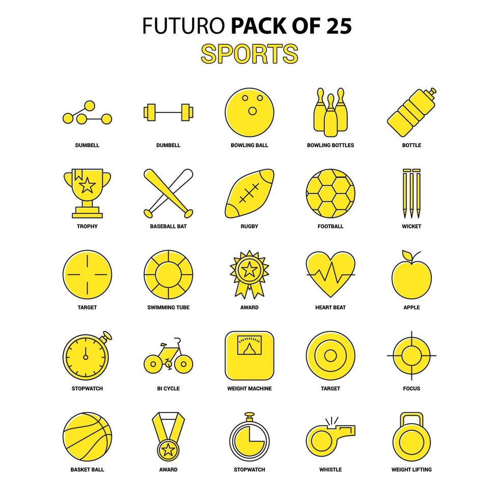 conjunto de ícones de esportes amarelo futuro pacote de ícones de design mais recente vetor
