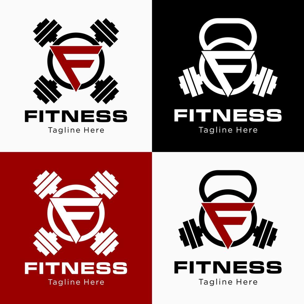 definir letra f monograma círculo barbell kettlebell fitness academia treinamento identidade marca logotipo design vetor