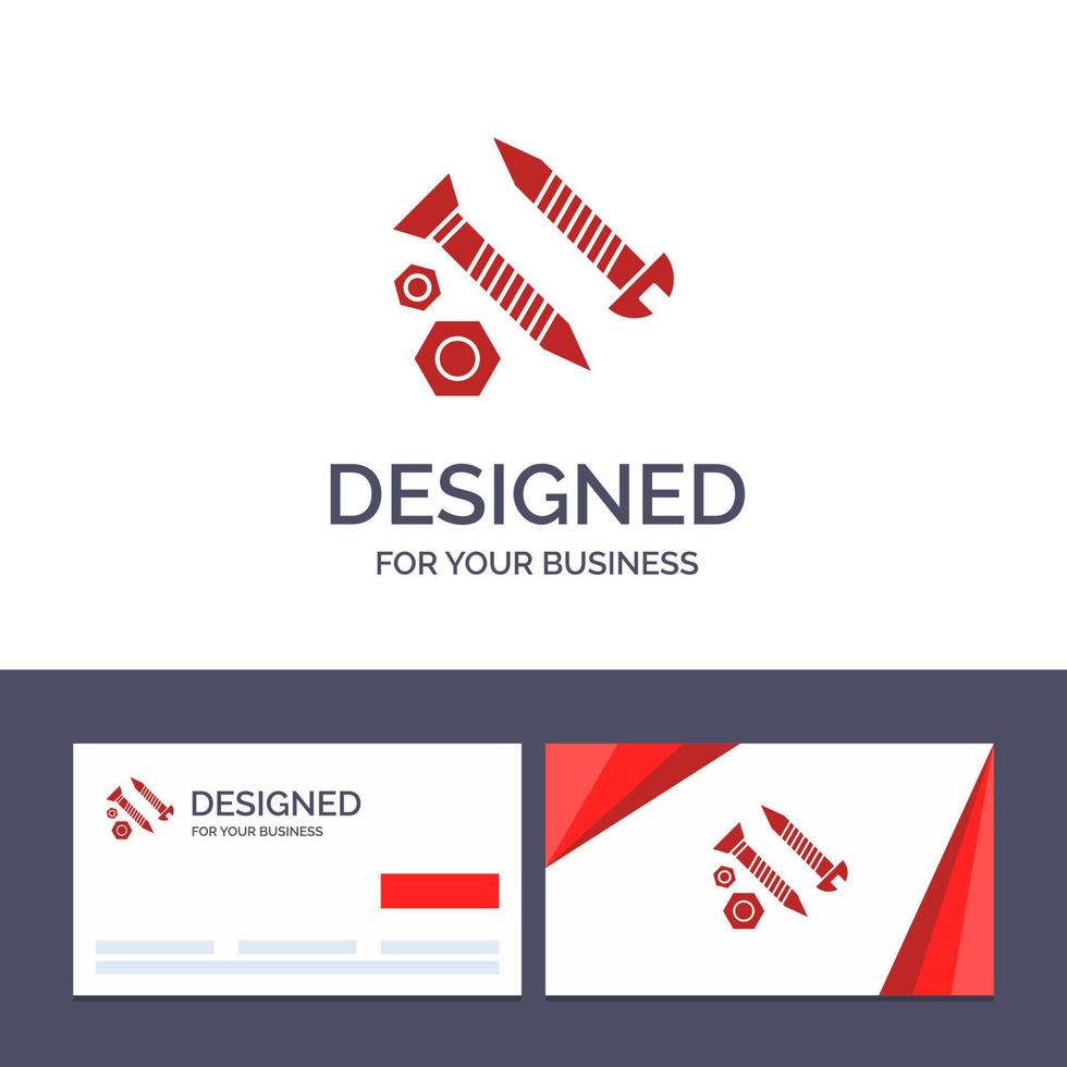 cartão de visita criativo e modelo de logotipo parafusos ilustração vetorial de trabalho de ferramenta de construção vetor