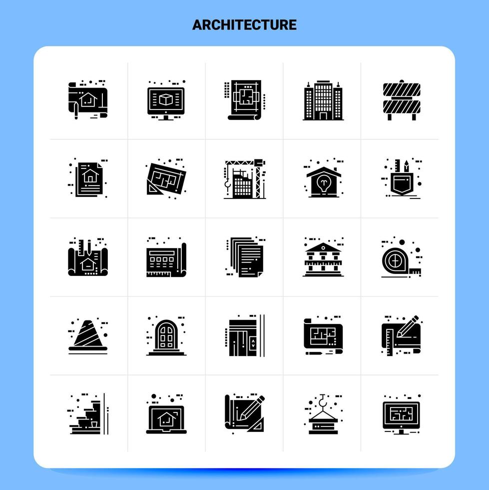 sólido 25 conjunto de ícones de arquitetura design de estilo de glifo vetorial conjunto de ícones pretos web e design de ideias de negócios móveis ilustração em vetor