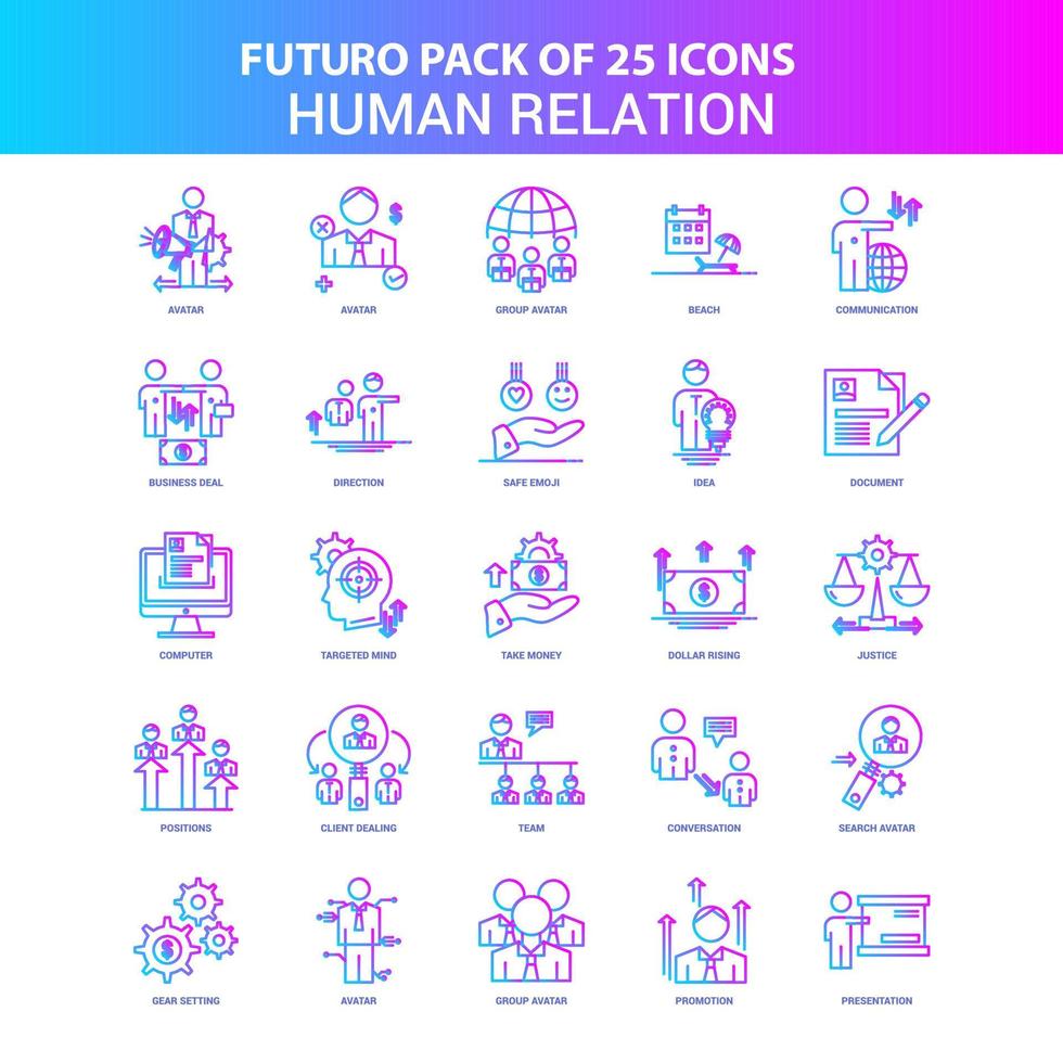 25 pacote de ícones de relação humana futuro azul e rosa vetor
