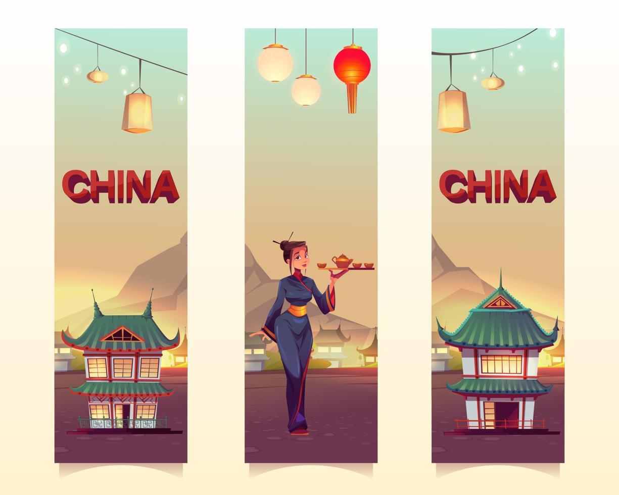 conjunto de banners verticais da china e da cultura chinesa vetor