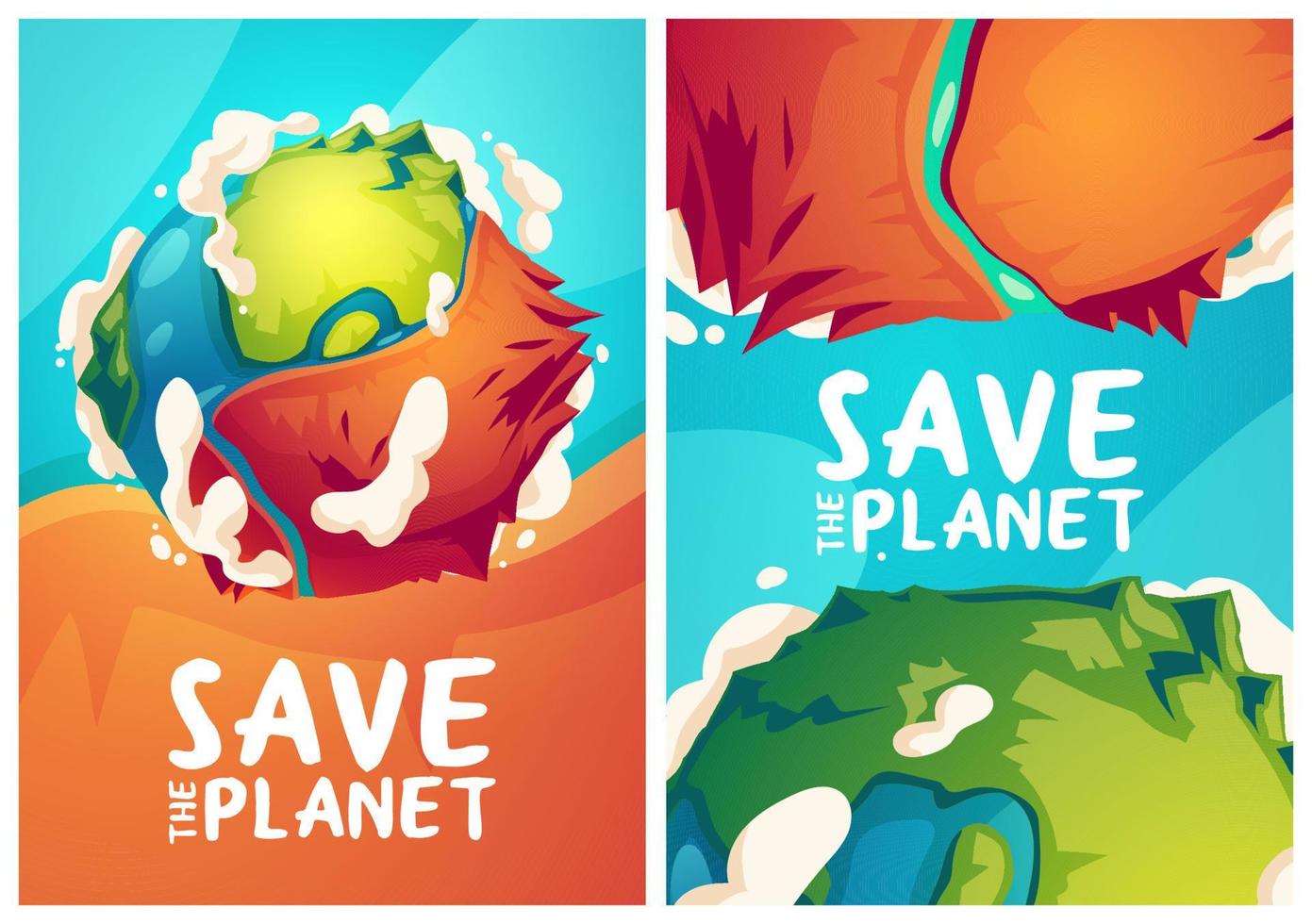 salvar cartazes de planeta com globo terrestre com parte seca vetor