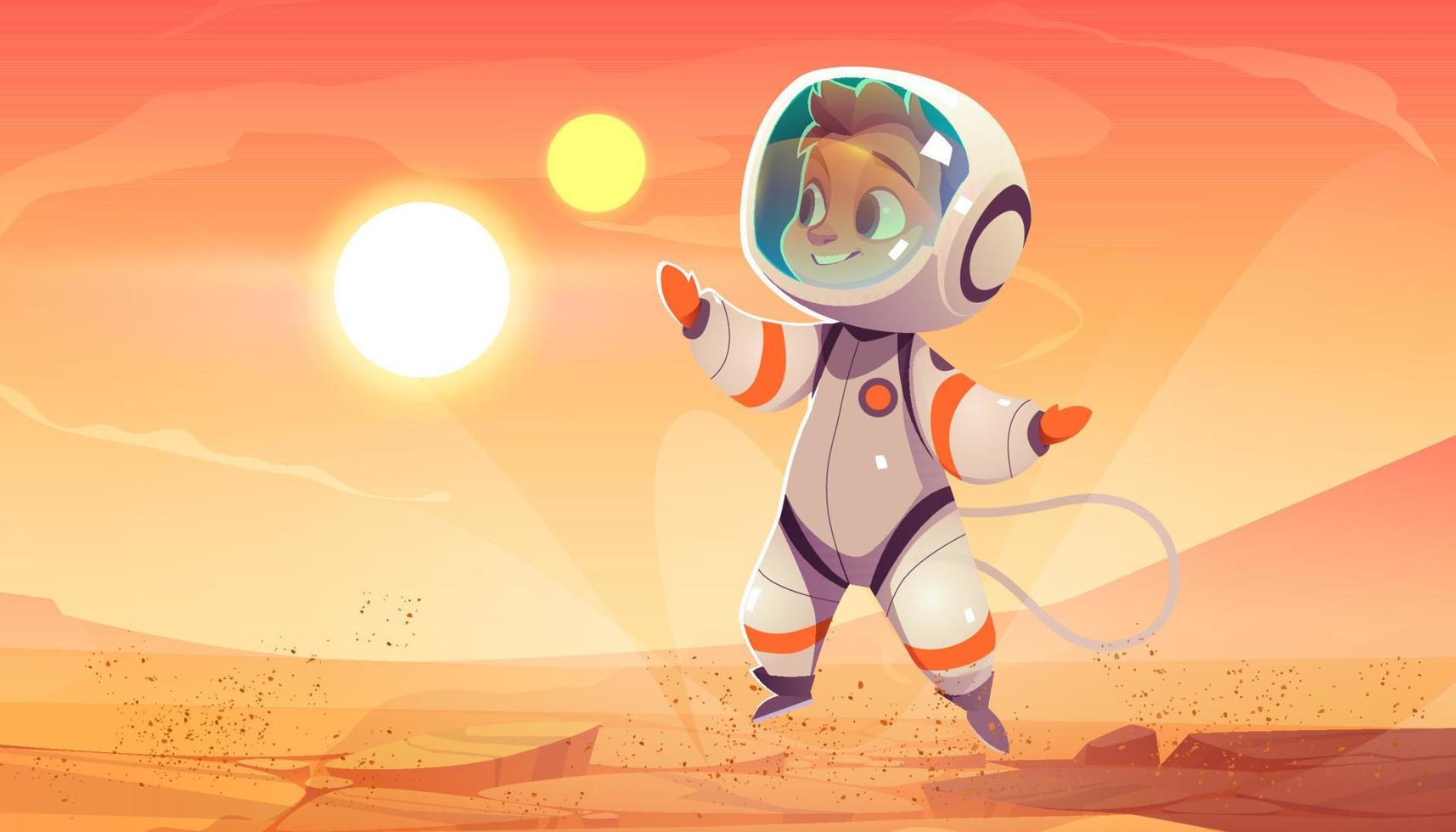 astronauta em traje espacial na superfície de Marte vetor