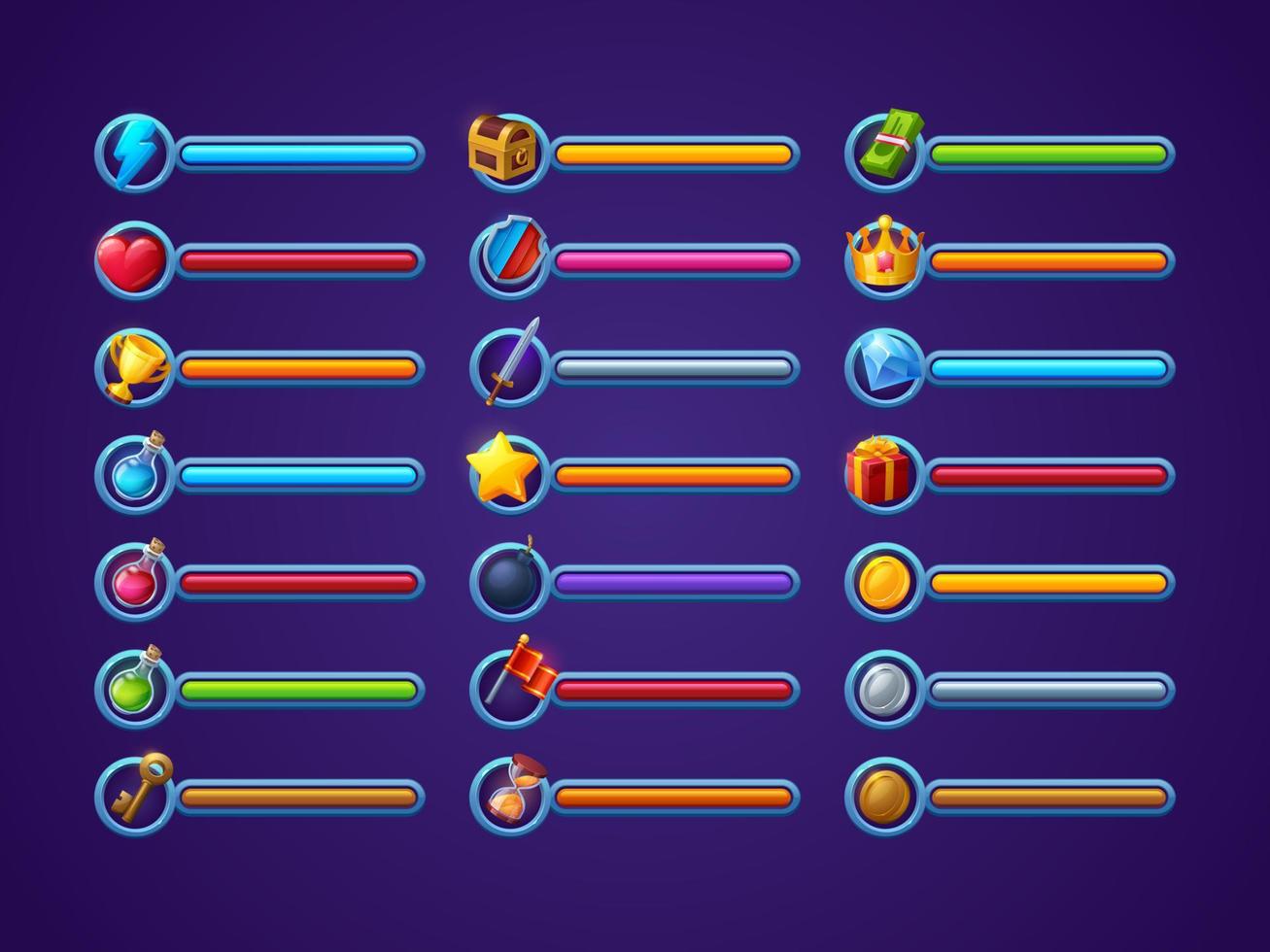 barras de progresso do jogo conjunto de vetores interface de desenho animado da interface do usuário