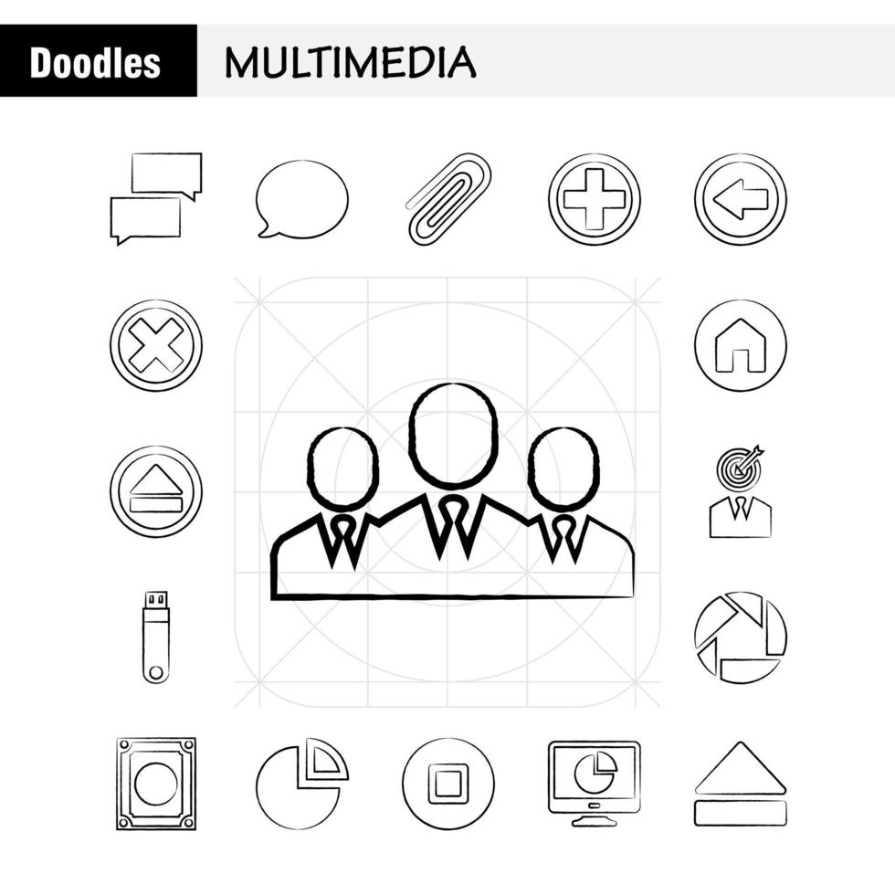 ícone desenhado à mão multimídia para impressão na web e kit uxui móvel, como notificação de mensagem de comunicação por bate-papo vetor de pacote de pictogramas de notificação de mensagem de comunicação por bate-papo