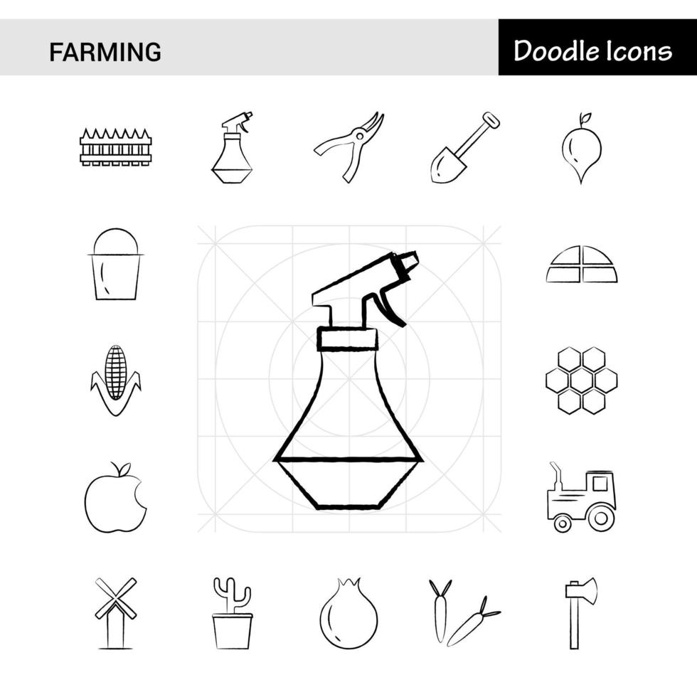 conjunto de 17 ícones desenhados à mão para agricultura vetor